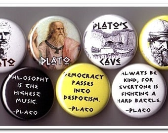 PLATO buttons pins badges philosophy, greek, socrates, aristotle, philosopher
