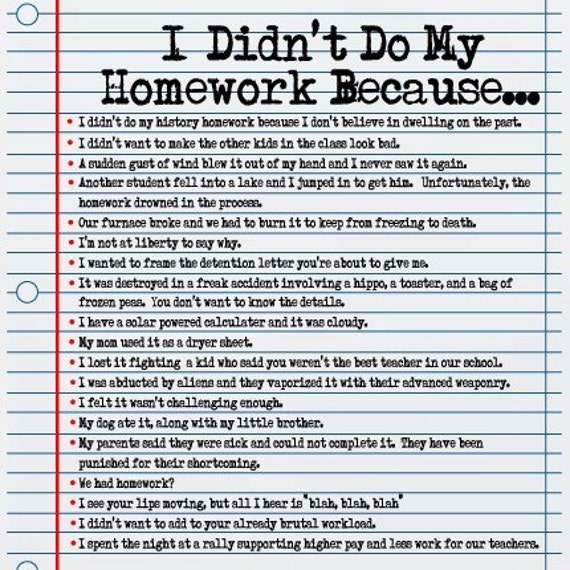 funny excuses for forgetting homework