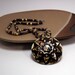 Tribal Pendant and Beaded Necklace - "Mbali" Brown and Beige Ceramic Pendant w Organic Bead Necklace