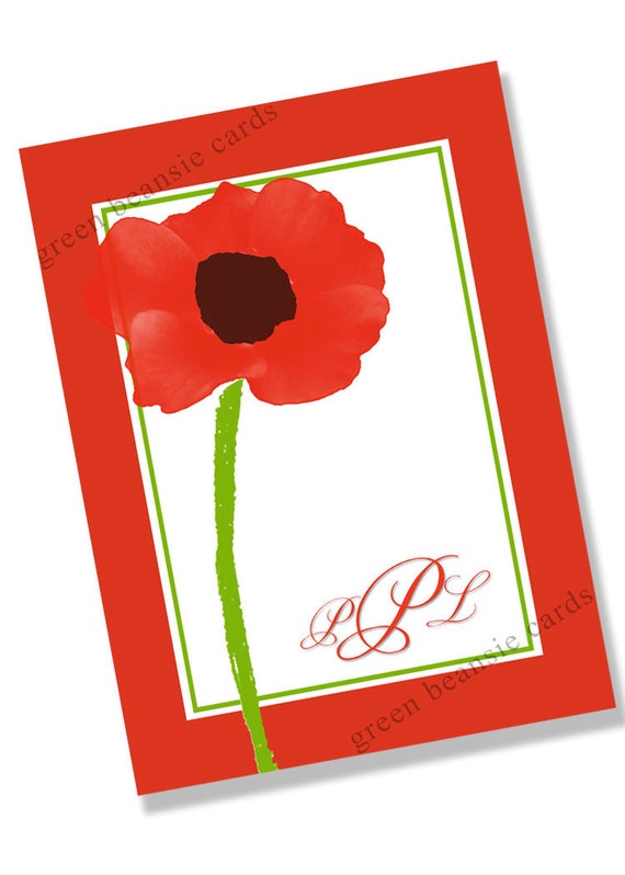 RED POPPIES Monogram 4" x 6" Printable Foldover Card Printing Available Il_570xn