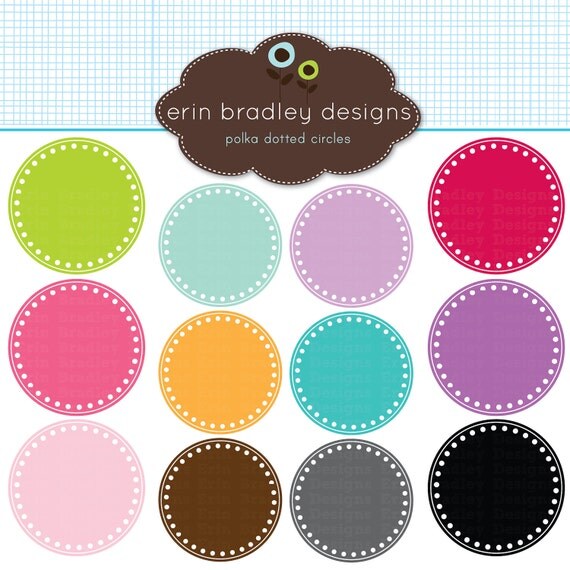 Digital Scrapbooking Clipart Clip Art Polka Dotted Circle Frames Personal and Commercial Use Il_570xn