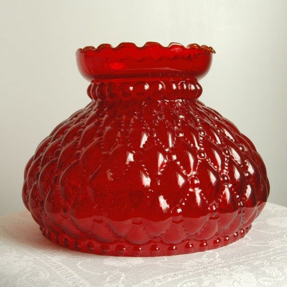 Cyber Sale Vintage Ruby Glass Lamp Shade Diamond Optic Ruffle