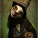 WITCH under the moon and the Black CAT- OOAK mixed media artwork sculpture painting -Windows on this world