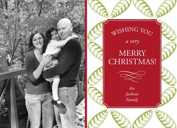 Leafy Pattern - Custom Photo Christmas New Years Card Il_570xn