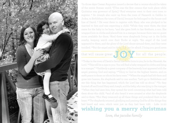 Joy Luke 2 - DIGITAL Custom Christmas Holiday Photo Card Il_570xn