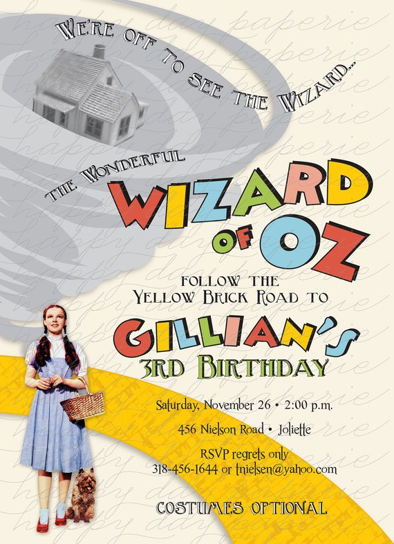 Wizard of Oz - Custom DIGITAL Birthday Party Invitation Invite for any age BOY or GIRL designs Il_570xn