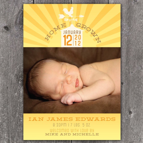 Home Grown - Custom Photo Baby Birth Announcement Il_570xn