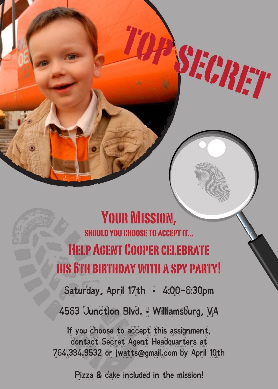 Spy Party Custom Photo Birthday Invitation For Any Age 3673