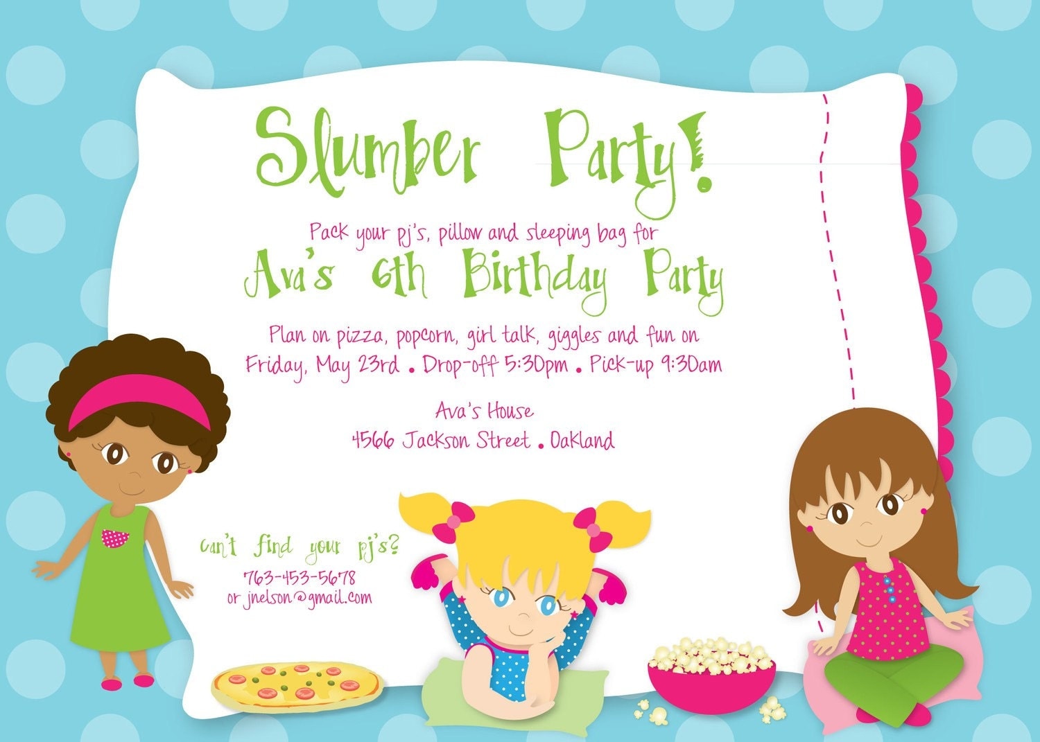 Slumber Party Birthday Invitations 8