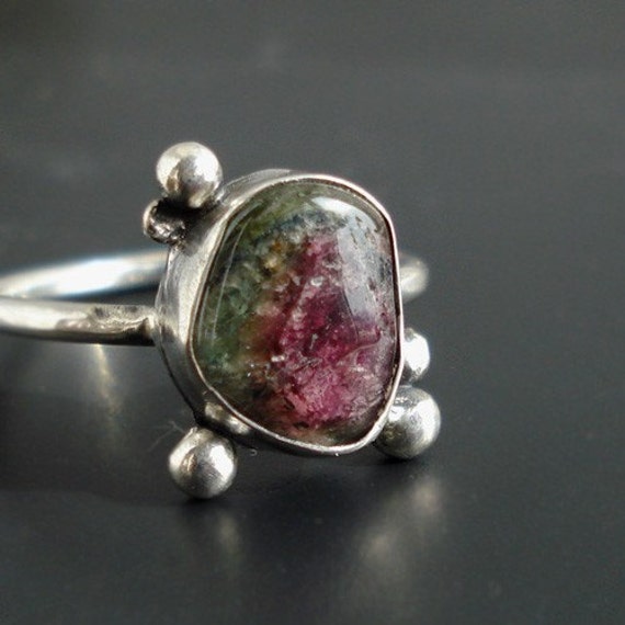 Watermelon Tourmaline Seed ring sterling silver handmade