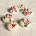 Fabric Buttons - Little Red Roses - 6 Small Red Flowers on White Fabric Covered Buttons