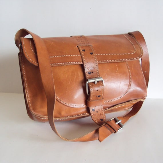 Vtg Brown Leather Cross Body Saddle Bag by pascalvintage on Etsy