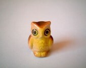 Miniature Owl Figure, Brown Yellow with Green Wings Ceramic Owl, tiny animal, mini animal, miniature ceramic, tiny, little owl, decoration
