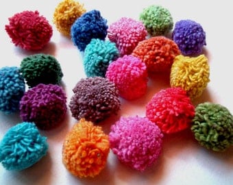 Cotton Party Pom Poms, yarn pom pom, pompom, birthday, rainbow, party, party decoration, button, bead, iammie, 20 poms, discounted, SALE