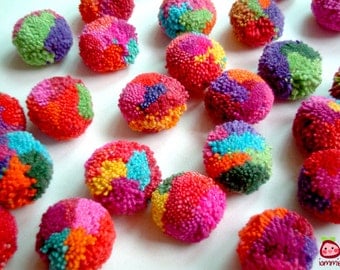Multi Color Party Yarn Pom Poms, cotton, pompom, yarn ball, party decoration, party, flower, yarn button, iammie, 20 poms, discounted, SALE
