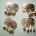 Silver Embossed Aluminium Elephant Embellishments, buttons, beads, bells, metal, small, shiny, animal, cute, elegant, Set of FOUR