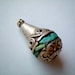 Nepal Bead, vase, turquoise, silver, metallic, metal, blue, tribe, tribal, rare, cone, bottle, mini, miniature, drop, iammie, discount, SALE