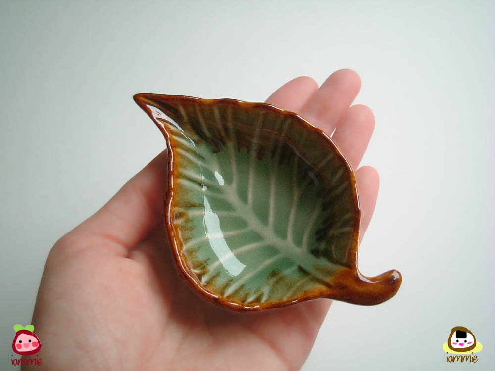 Green Ceramic Leaf Bowl ceramic plate dish sauce little