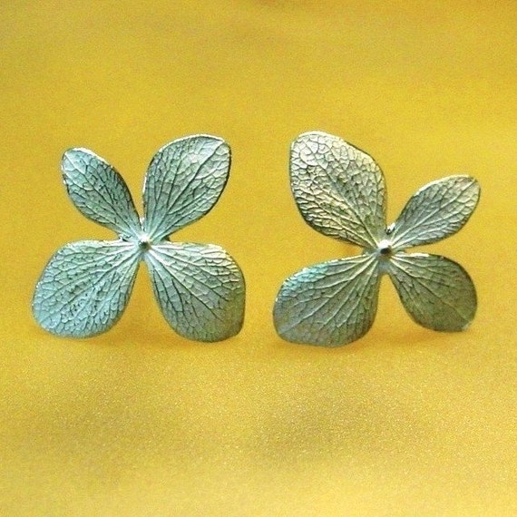Medium Four Petal Hydrangea Flower Earrings by PatrickIrlaJewelry