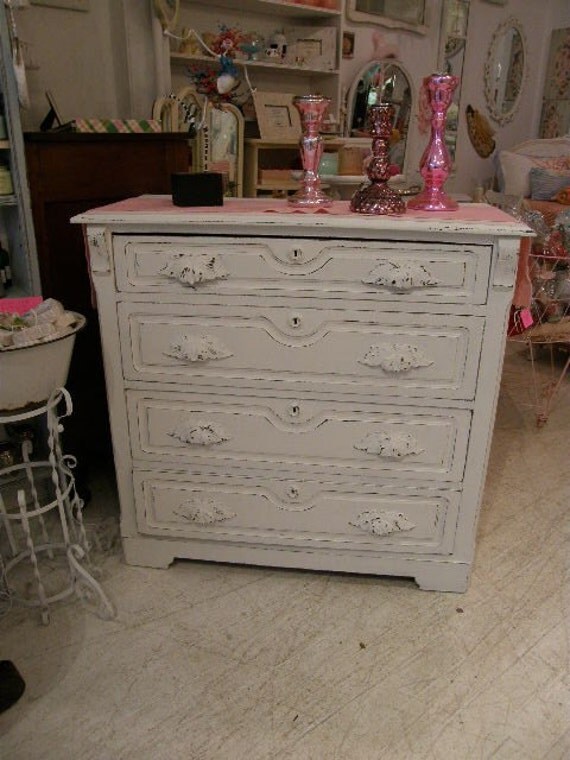 Victorian Dresser with carved handles circa 1880 White Shabby
