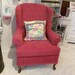 shabby wingback chair chic slipcovered vintage chenille bespread red cottage prairie