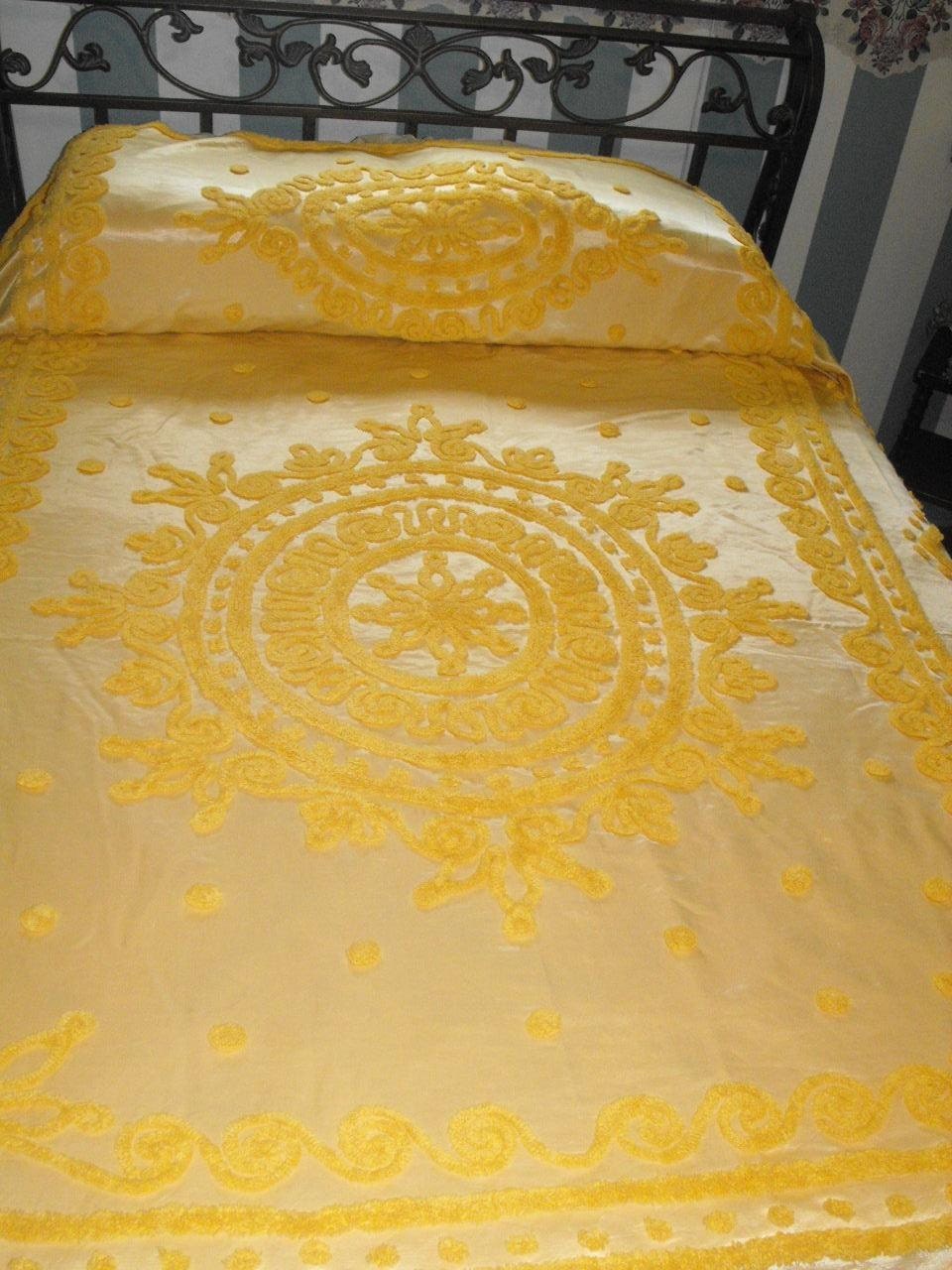 yellow vintage satin chenille bedspread everwear shabby chic