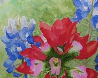 Bluebonnet and Indian Paintbrush # 3, Set of 4 Blank Note Cards, 4.25x5.5 inches