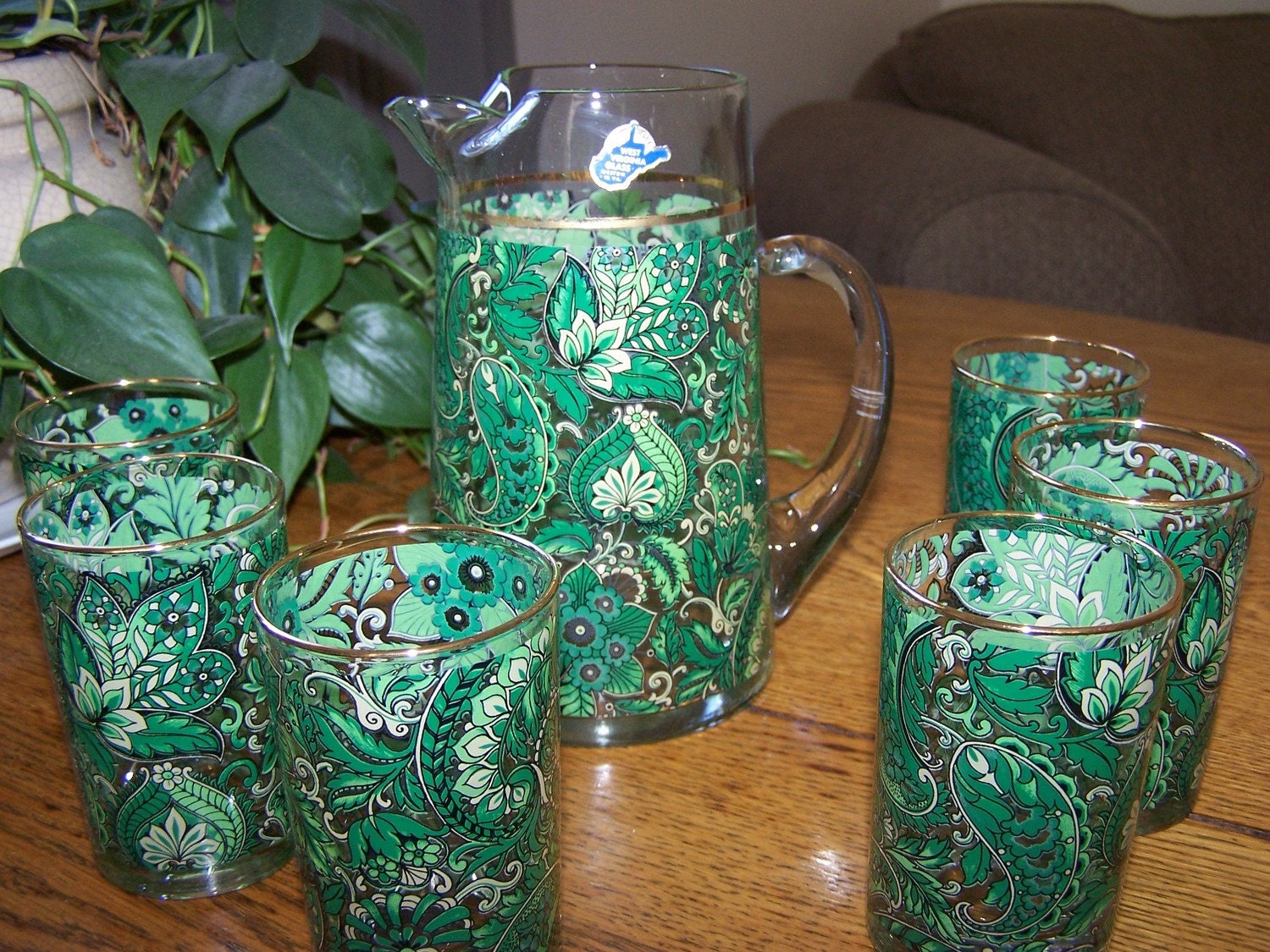 1950s Green Paisley Beverage Set Never Used by SnowyCreekDesigns