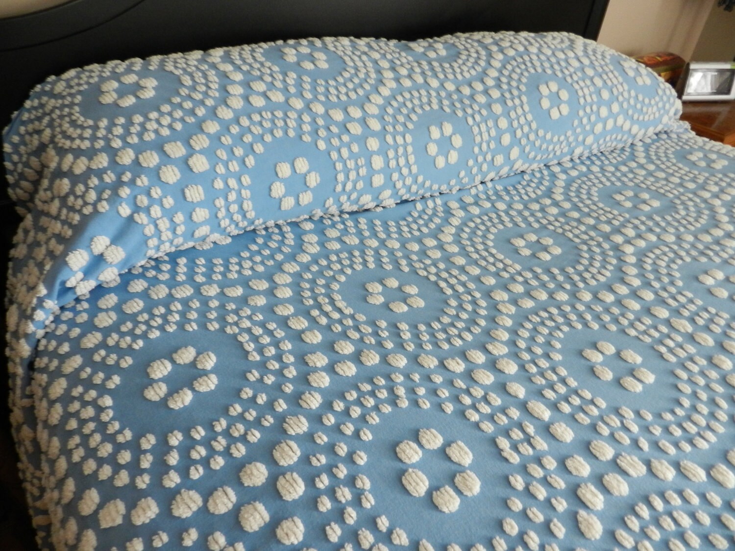 Vintage Blue Popcorn Chenille Bedspread by SnowyCreekDesigns