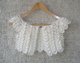 Ivory Crocodile Cotton Bridal Shrug, wedding crocodile shrug, crochet crocodil bolero