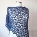 Navy All Season Cotton Triangle Shawl with fringe