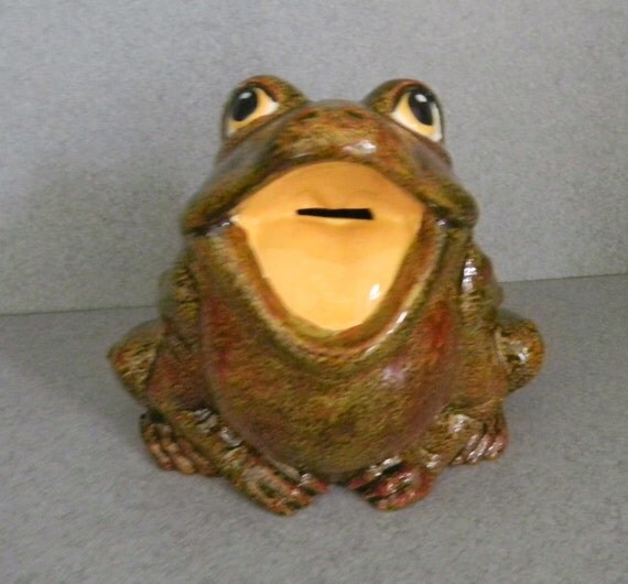 Items similar to Toad Frog Ceramic Bank, money box feed the frog spring ...