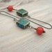Teal and Orange Earrings with Long Ear Wires - Sterling Silver