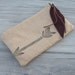 Arrow Stash Bag, Zip Pouch, Arrow Print, Leather Feather, Wheat Color