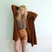 Slouchy Cardigan Sweater Jacket Vintage 70s Brown Marled Boho Layering Element OSFM
