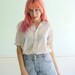 Rainbow Pastel Vintage 70s Semi Sheer Shirt Blouse M L - Button Down