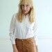 Tuxedo White Button Down Shirt Vintage 70s 80s SMALL Womens Pocket Blouse