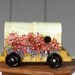 Covered Wagon Bird House, Handcrafted and Hand Painted Golden and with a lot of Flowers