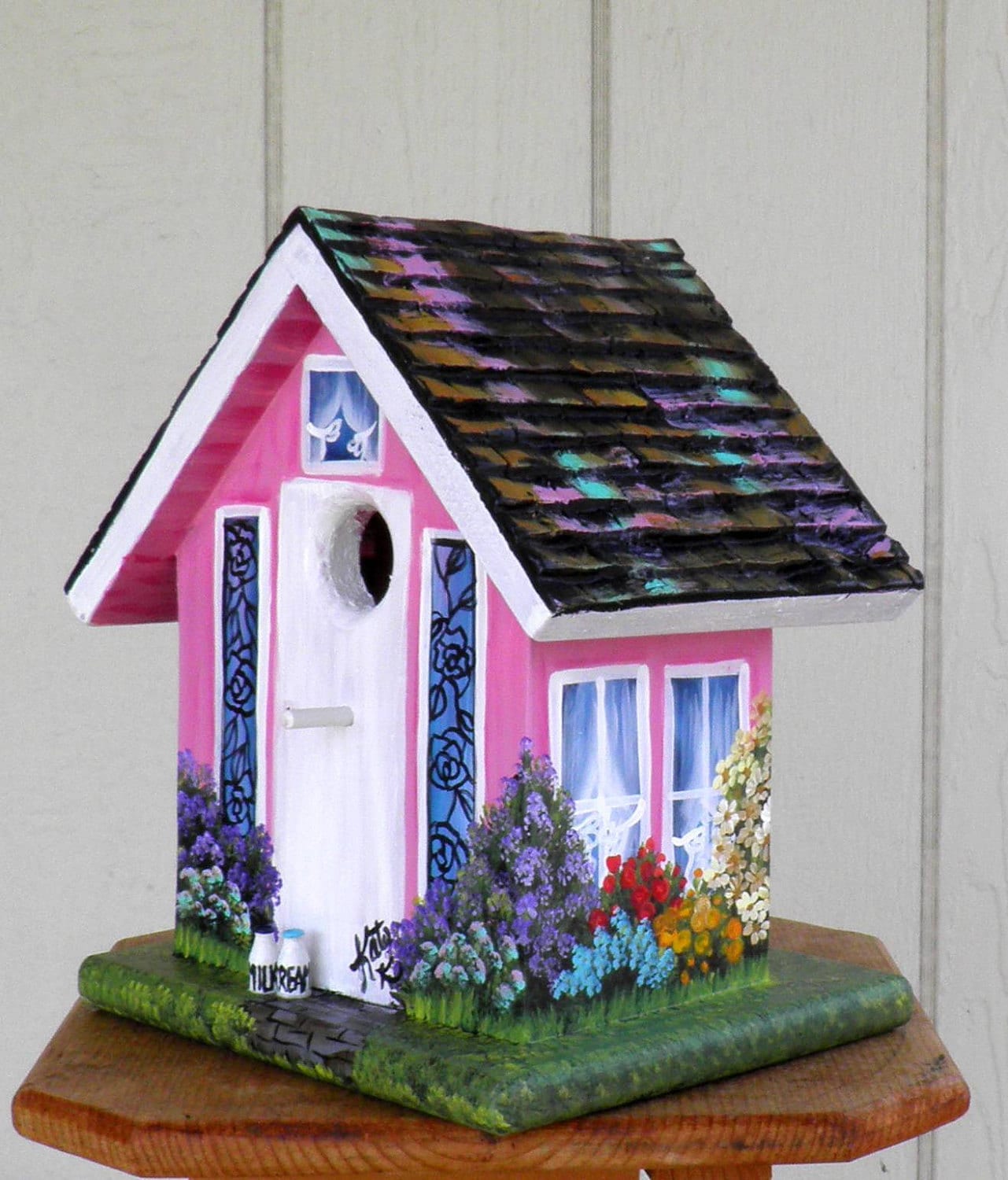 Outdoor Bird House Handcrafted and Hand Painted Yard or Home