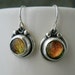 peach/ gold glass and sterling silver earrings, sparkly, dichroic glass