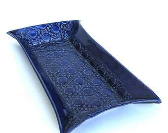 colorful festive cobalt hand built porcelain tray