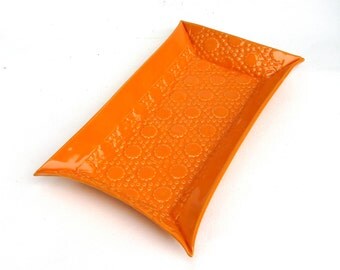 festive retro hand built porcelain tray ... orange
