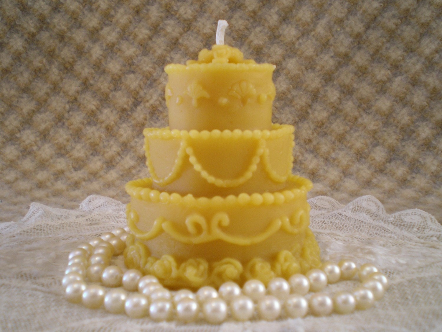 Beeswax Candle Birthday or Wedding Cake Shaped Candle Natural