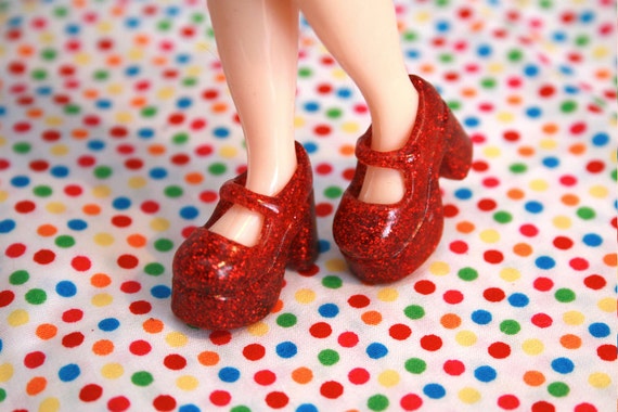 Blythe Red with Red glitter Platform Mary Jane shoes