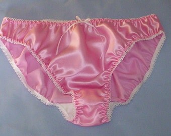 Candy pink silk satin hipster panties available in UK sizes 8 - 20