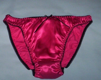 Raspberry pink silk satin panties in UK sizes 8 - 20