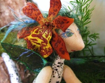 OoAK art doll, original cloth art doll, Yuriye flower fairie