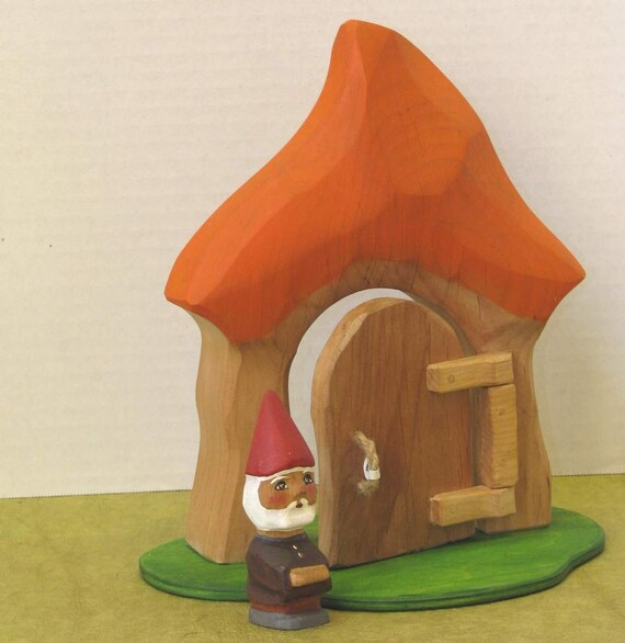 Wooden Hand Carved Gnome House
