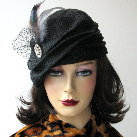 Items similar to Black Straw Beret Hat- Holiday Fashion- Fall Fashion ...