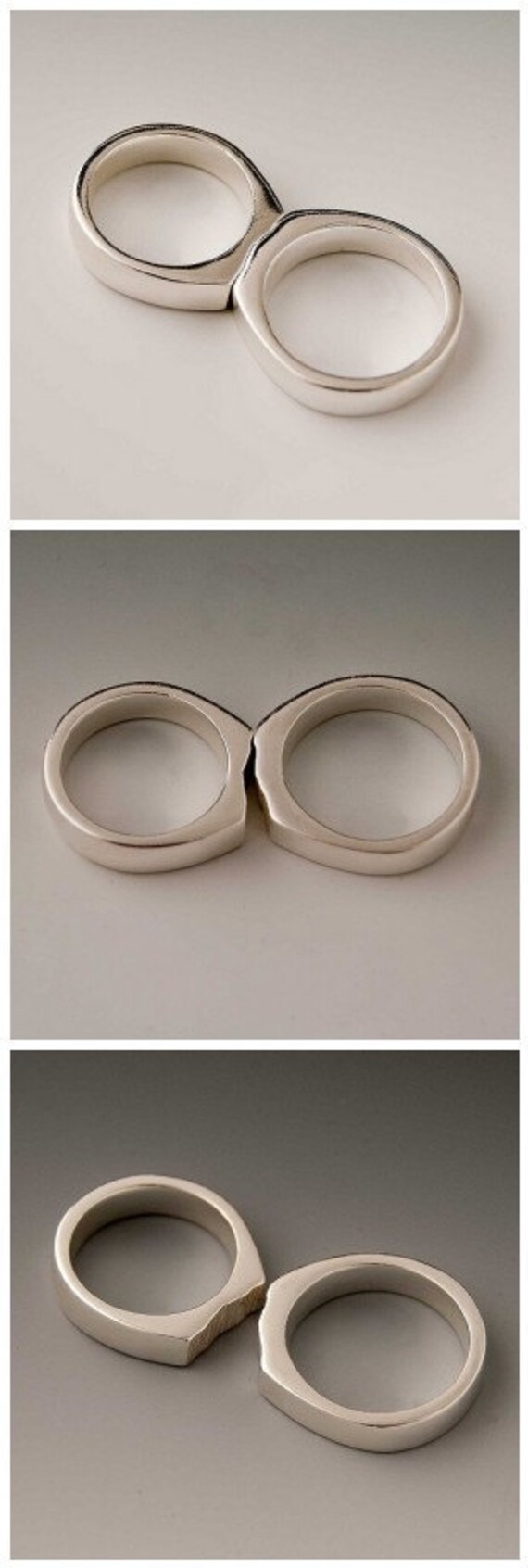 Matching Saw Cut Wedding Rings in Sterling Silver Set of 2